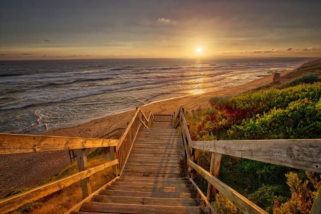 Beach sunset steps